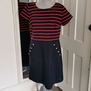 Tommy Hilfiger sailorcoastal striped midi dress with buttons and pockets Size 14